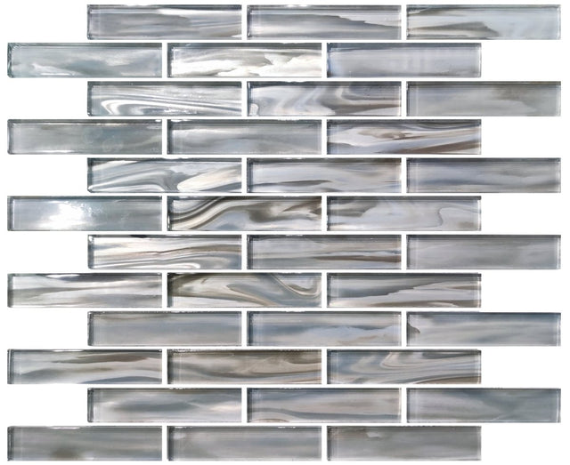 12 x 12 inch Mosaic Glass Tile with Silver Color and Glossy Finish - BUILDMYPLACE