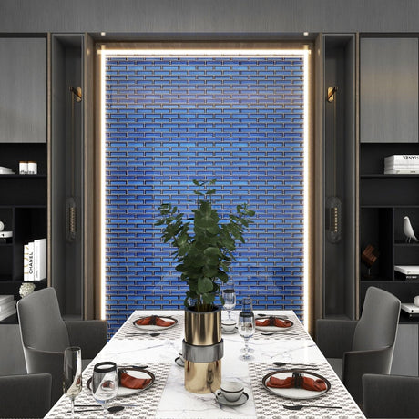 12 x 12 inch Mosaic Tile with Blue Color and Glossy & Beveled Finish - BUILDMYPLACE