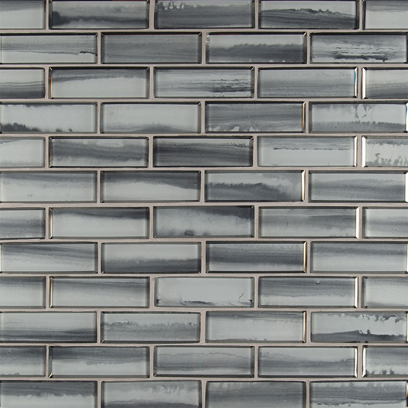 12" X 12" Ombre Grigia Beveled Dark Gray Glass Subway Mosaic Wall Tile (9.6SQ FT/CTN) - BUILDMYPLACE