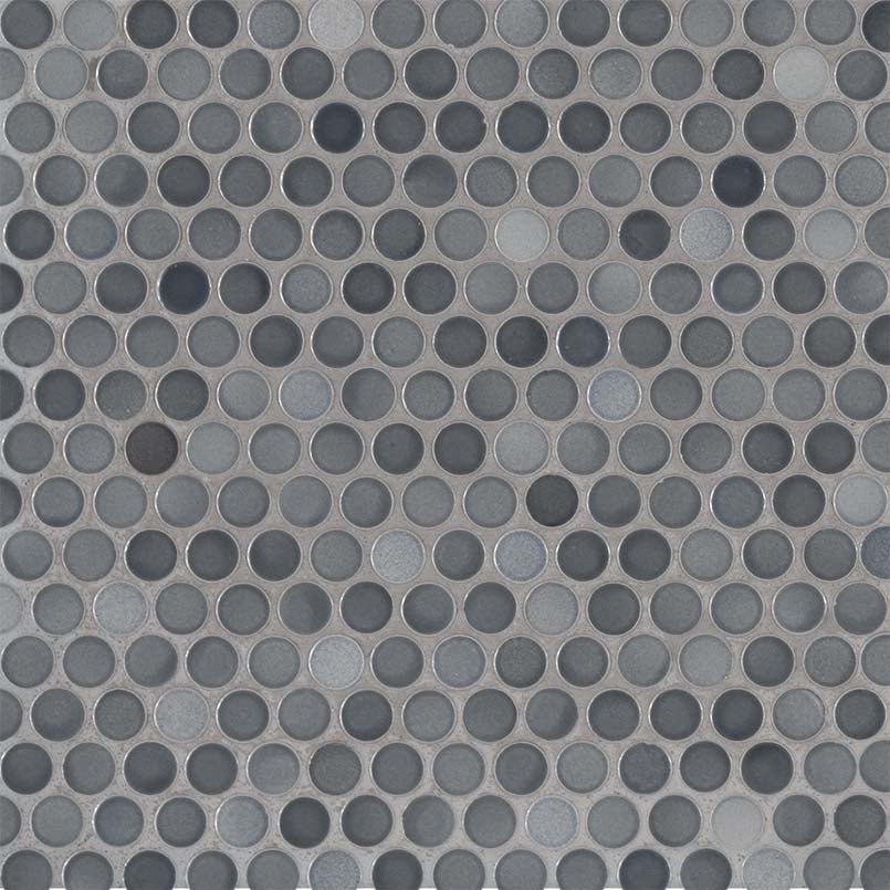 12" X 12" Penny Round Grigio Mix Glossy Darkn Gray Porcelain Mosaic Sheet (14.4SQ FT/CTN) - BUILDMYPLACE