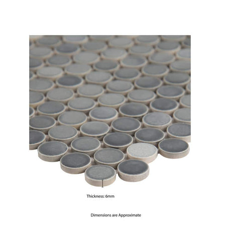 12" X 12" Penny Round Grigio Mix Glossy Darkn Gray Porcelain Mosaic Sheet (14.4SQ FT/CTN) - BUILDMYPLACE