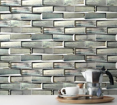 12" X 12" X 8 mm Blue & Gray Wood Grain 3D Glass Mosaic - BUILDMYPLACE