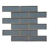 12" X 12" X 8 mm Dark Blue Glass Mosaic with Silver Trim 2" X 6" - BUILDMYPLACE