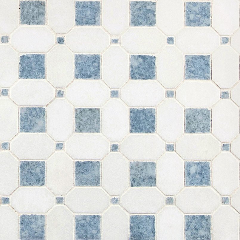 12" X 13" Azula Hatchwork Polished Blue & Cool - White Marble Geometric Mosaic Wall Tile (10SQ FT/CTN) - BUILDMYPLACE