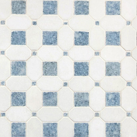 12" X 13" Azula Hatchwork Polished Blue & Cool - White Marble Geometric Mosaic Wall Tile (10SQ FT/CTN) - BUILDMYPLACE