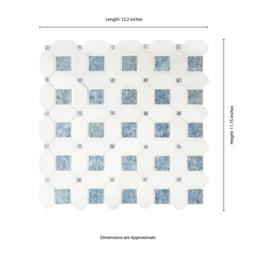 12" X 13" Azula Hatchwork Polished Blue & Cool - White Marble Geometric Mosaic Wall Tile (10SQ FT/CTN) - BUILDMYPLACE