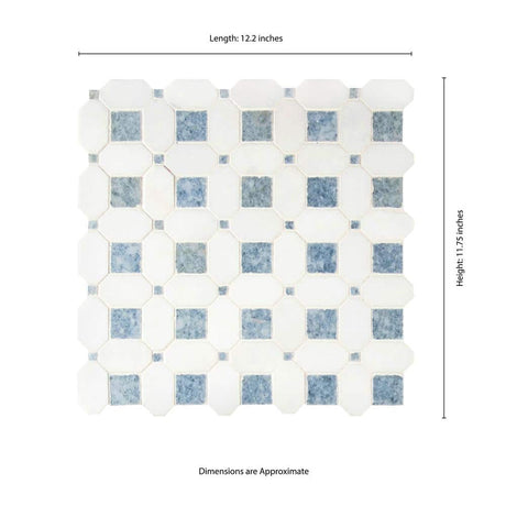 12" X 13" Azula Hatchwork Polished Blue & Cool - White Marble Geometric Mosaic Wall Tile (10SQ FT/CTN) - BUILDMYPLACE