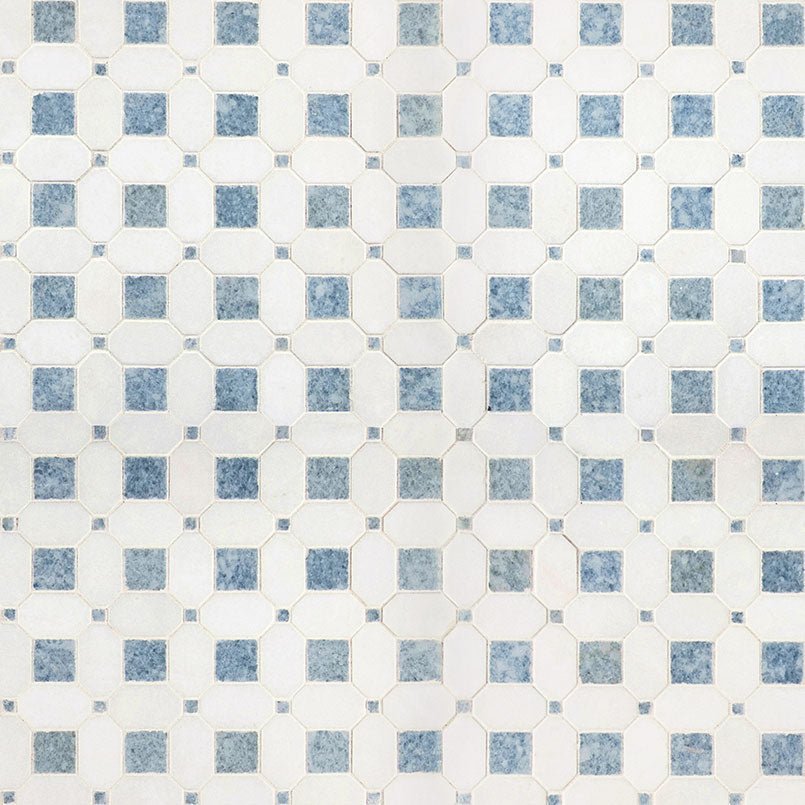 12" X 13" Azula Hatchwork Polished Blue & Cool - White Marble Geometric Mosaic Wall Tile (10SQ FT/CTN) - BUILDMYPLACE