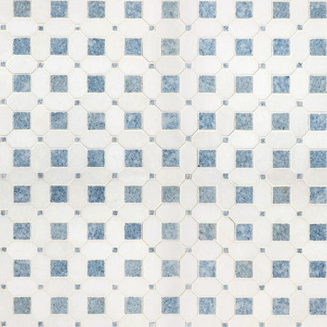 12" X 13" Azula Hatchwork Polished Blue & Cool - White Marble Geometric Mosaic Wall Tile (10SQ FT/CTN) - BUILDMYPLACE