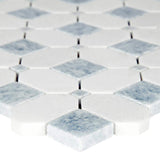 12" X 13" Azula Hatchwork Polished Blue & Cool - White Marble Geometric Mosaic Wall Tile (10SQ FT/CTN) - BUILDMYPLACE