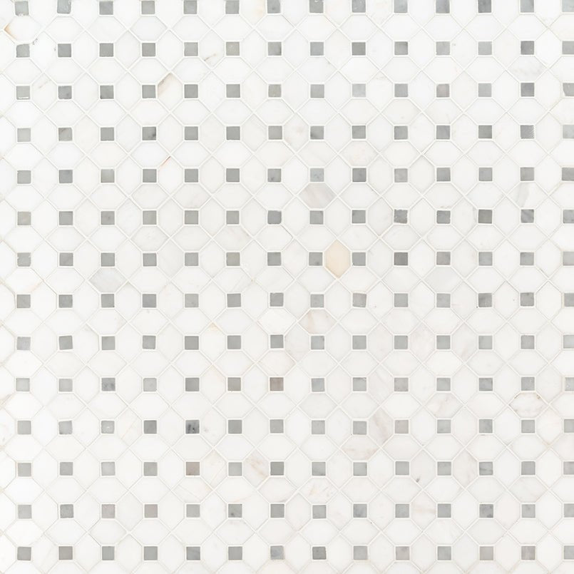 12" X 13" Bianco Dolomite Polished Dotty Pattern Mosaic Sheet (10.6SQ FT/CTN) - BUILDMYPLACE