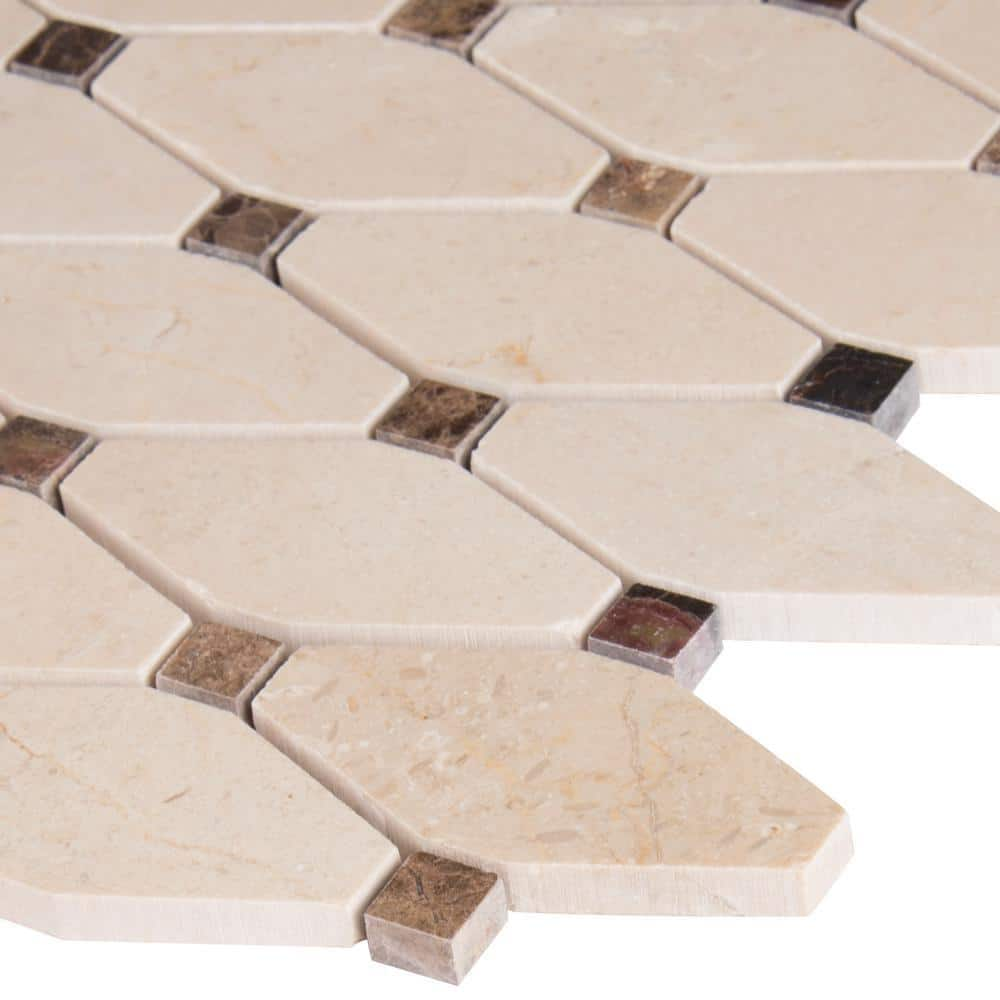 12" X 13" Valencia Blend Elongated Octagon Polished Beige Marble Mosaic Sheet (11SQ FT/CTN) - BUILDMYPLACE