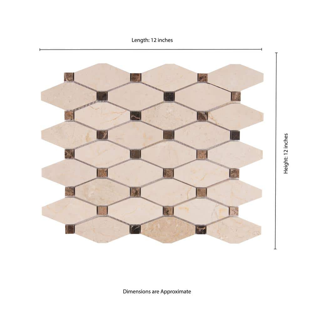 12" X 13" Valencia Blend Elongated Octagon Polished Beige Marble Mosaic Sheet (11SQ FT/CTN) - BUILDMYPLACE