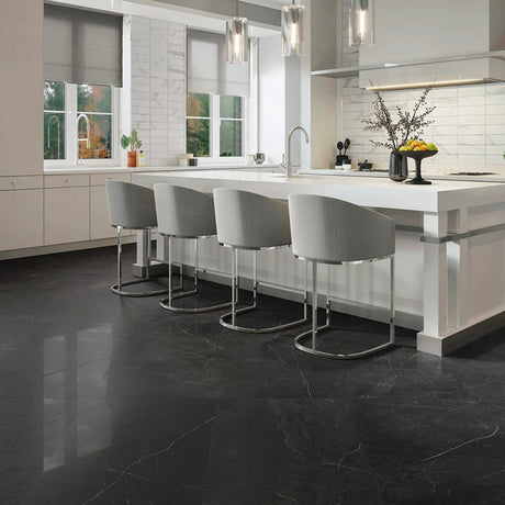 12 x 24 in. La Marca Nero Venato Polished Rectified Glazed Porcelain Wall Tile - BUILDMYPLACE