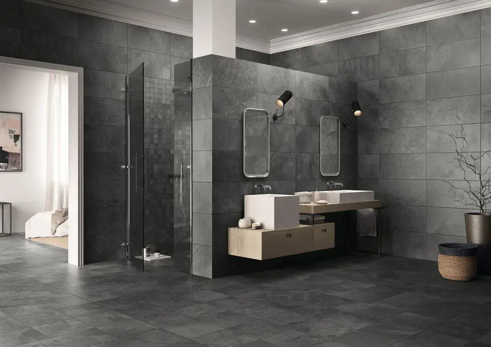 12" x 24" x 9 MM Soft Black Panaria Porcelain True Floor and Wall Tile - BUILDMYPLACE