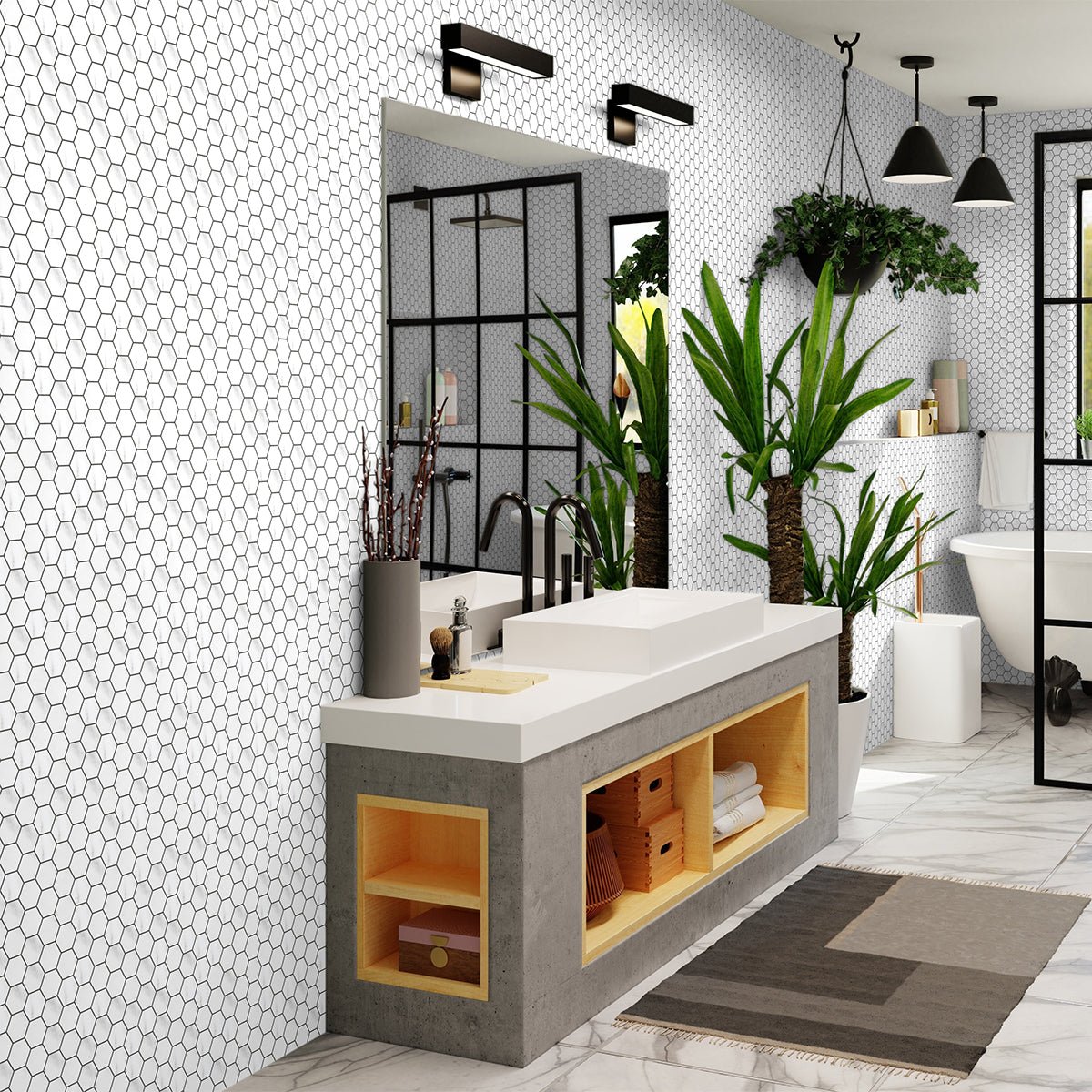 1.25 In Hexagon Bianco Venatino Honed Marble Mosaic - BUILDMYPLACE