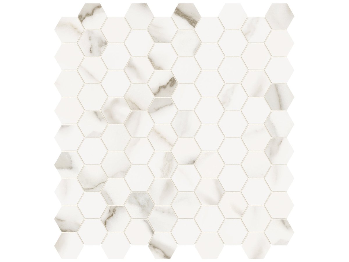 1.25 In Hexagon Mayfair Calacatta Oro Polished Glazed Porcelain Mosaic - BUILDMYPLACE