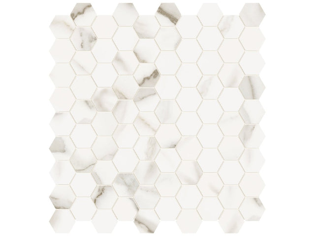 1.25 In Hexagon Mayfair Calacatta Oro Polished Glazed Porcelain Mosaic - BUILDMYPLACE