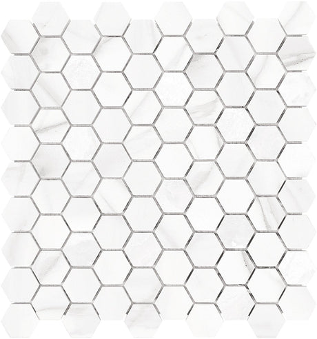 1.25 In Hexagon Mayfair Volakas Polished Glazed Porcelain Mosaic - BUILDMYPLACE