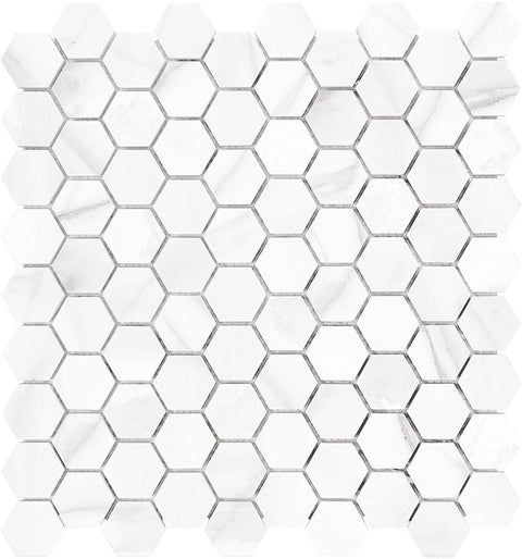 1.25 In Hexagon Mayfair Volakas Grigio Polished Glazed Porcelain Mosaic