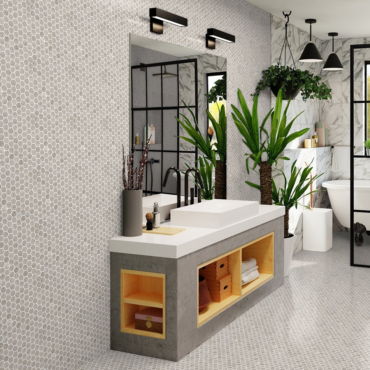 1.25 In Hexagon Ritz Gray Polished Marble Mosaic - BUILDMYPLACE