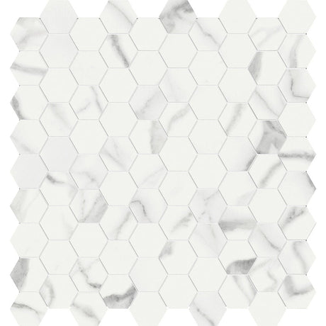 1.25 in. Mayfair Statuario Venato Hexagon Polished Glazed Porcelain Mosaic - BUILDMYPLACE