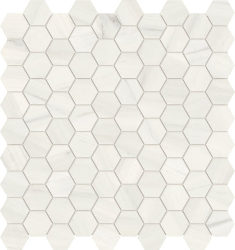 1.25 in. Mayfair Suave Bianco Hexagon Polished Glazed Porcelain Mosaic - BUILDMYPLACE