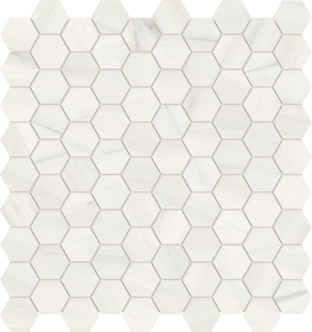 1.25 in. Mayfair Suave Bianco Hexagon Polished Glazed Porcelain Mosaic - BUILDMYPLACE