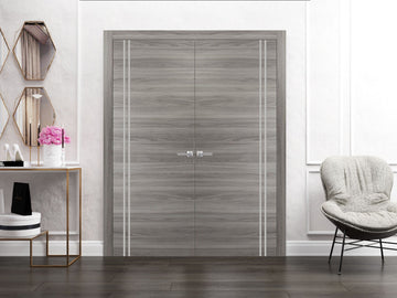 Solid French Double Doors | Planum 0310 Ginger Ash | Wood Solid Panel Frame Trims | Closet Bedroom