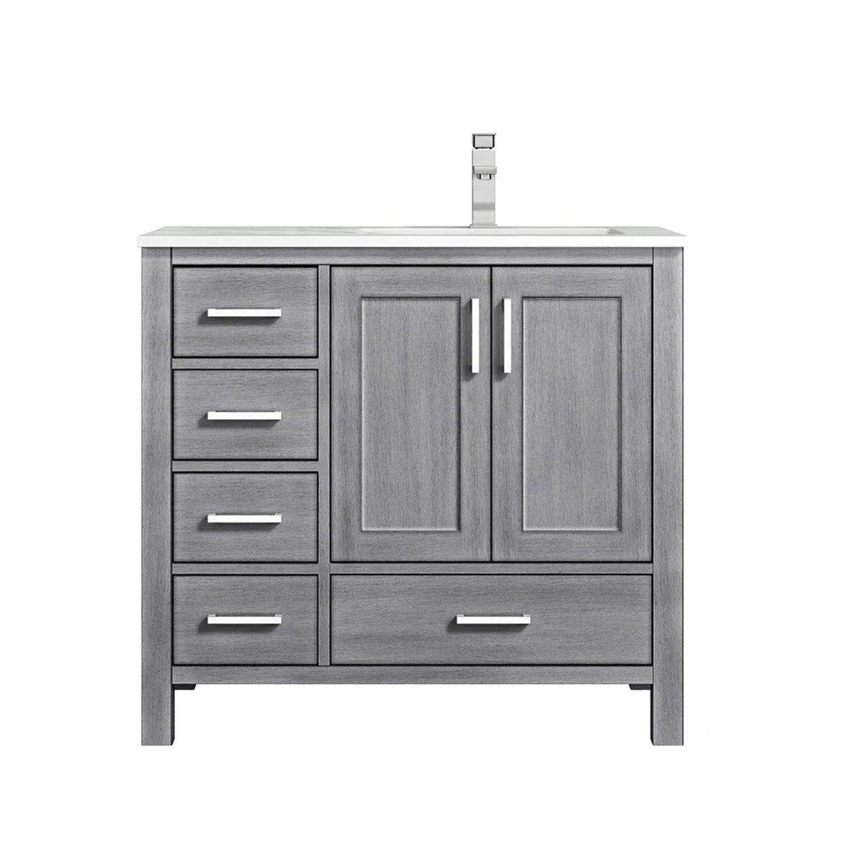 Jacques Distressed Grey Freestanding Bathroom Vanity with White Carrara Marble Top, White Square Sink