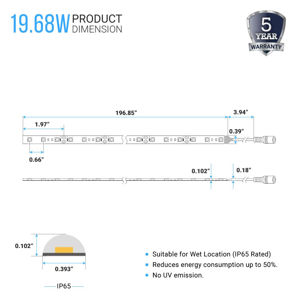 12V LED Strip Lights W/ DC Connector - IP20 - 192 Lumens/ft - Flexible LED Tape Lighting - BUILDMYPLACE