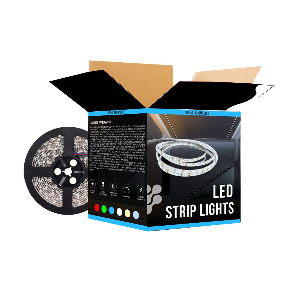 12V LED Strip Lights W/ DC Connector - IP20 - 192 Lumens/ft - Flexible LED Tape Lighting - BUILDMYPLACE