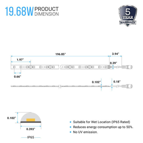 12V LED Strip Lights W/ DC Connector - IP20 - 192 Lumens/ft - Flexible LED Tape Lighting - BUILDMYPLACE