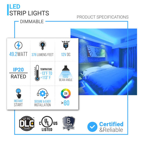 12V White LED Tape Light - Dimmable - IP20 - Dynamic Tunable Strip Light - BUILDMYPLACE