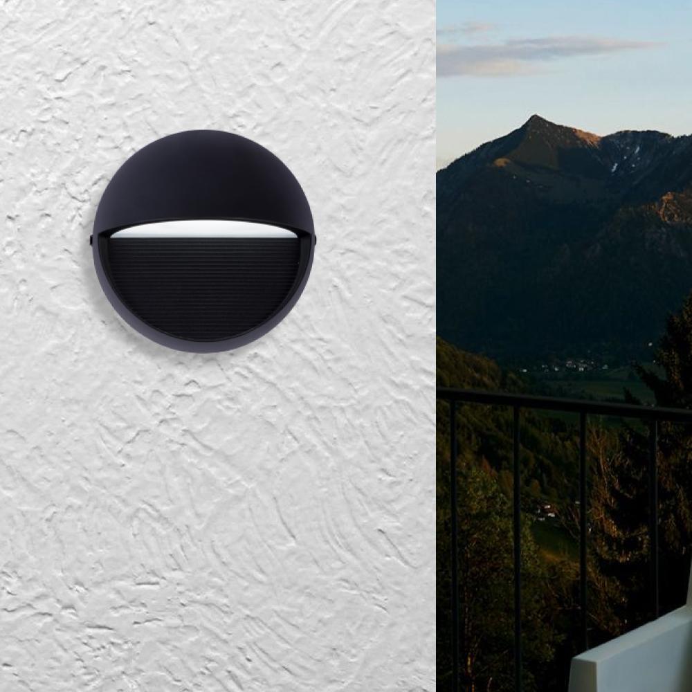 12W, Decorative LED Outdoor Wall Sconce, Half Round, Dimmable, ETL Listed, Frosted Glass Shade, Wet Location, 3000K/5000K, Deck Rail Lighting, Black - BUILDMYPLACE