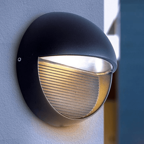 12W, Decorative LED Outdoor Wall Sconce, Half Round, Dimmable, ETL Listed, Frosted Glass Shade, Wet Location, 3000K/5000K, Deck Rail Lighting, Black - BUILDMYPLACE