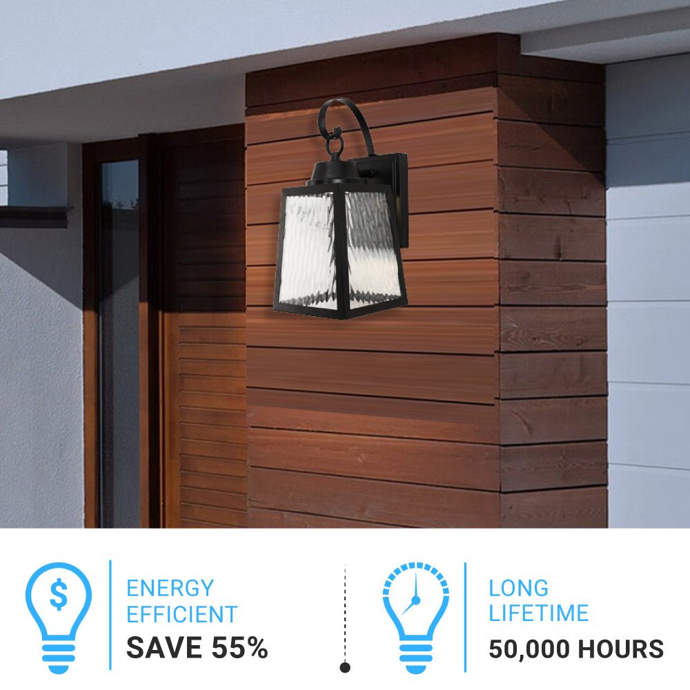 12W LED Outdoor Wall Lantern Fixture with Water Glass Shade, 4000K (Cool White), Dimmable, ETL Listed - BUILDMYPLACE