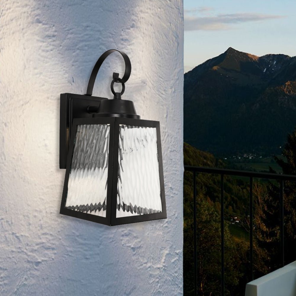12W LED Outdoor Wall Lantern Fixture with Water Glass Shade, 4000K (Cool White), Dimmable, ETL Listed - BUILDMYPLACE