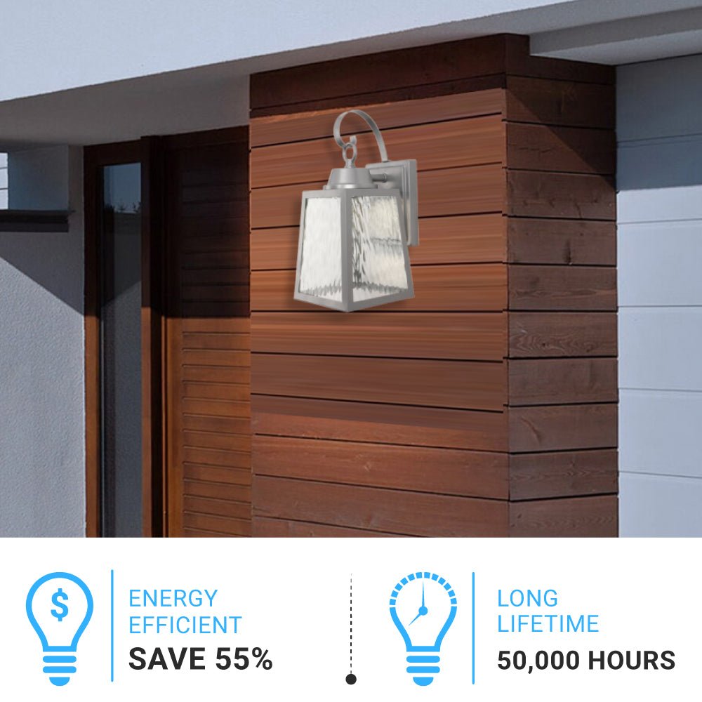 12W LED Outdoor Wall Lantern Fixture with Water Glass Shade, 4000K (Cool White), Dimmable, ETL Listed - BUILDMYPLACE