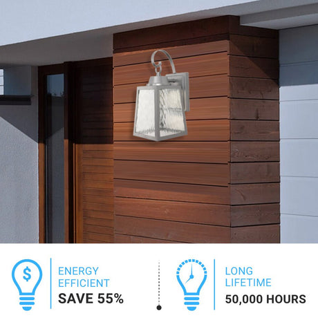 12W LED Outdoor Wall Lantern Fixture with Water Glass Shade, 4000K (Cool White), Dimmable, ETL Listed - BUILDMYPLACE