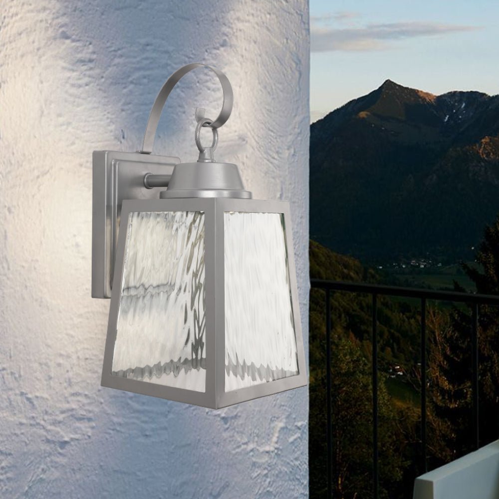 12W LED Outdoor Wall Lantern Fixture with Water Glass Shade, 4000K (Cool White), Dimmable, ETL Listed - BUILDMYPLACE