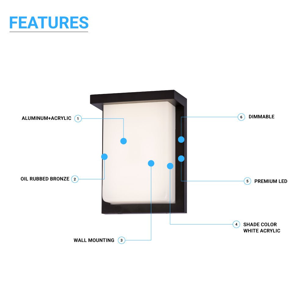 12W LED Outdoor Wall Sconce Light - Oil Rubbed Bronze Finish, 600LM, ETL Listed - Wet Location LED Outdoor Wall Light - BUILDMYPLACE