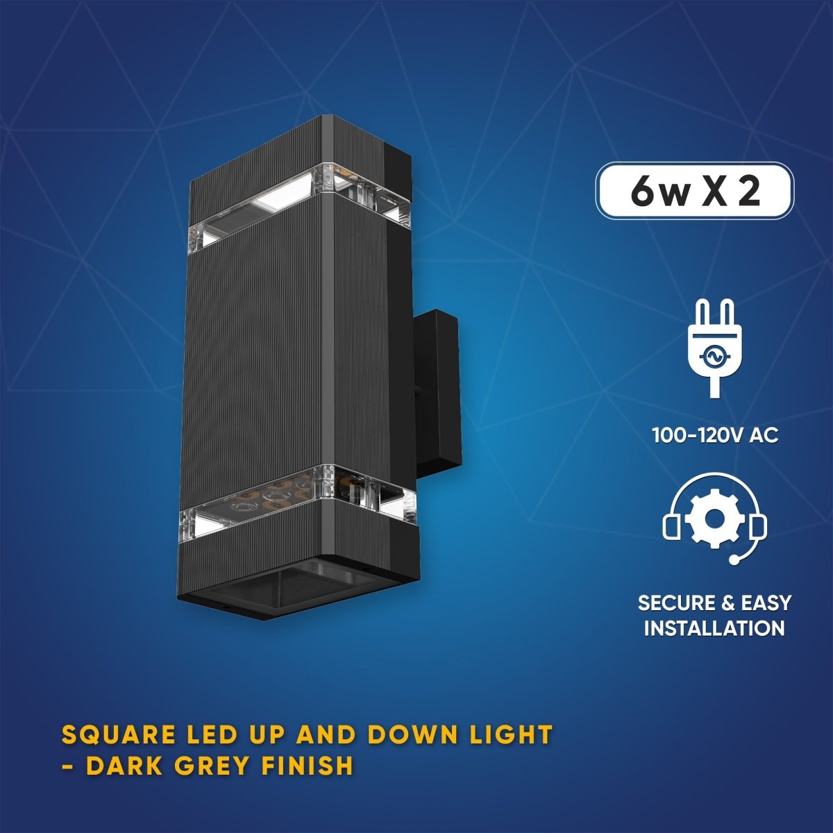 12W LED Wall Lights - Double Side Up & Down - AC100 - 277V Square - 3000K - IP65 Rated - Modern Wall Lamp - BUILDMYPLACE