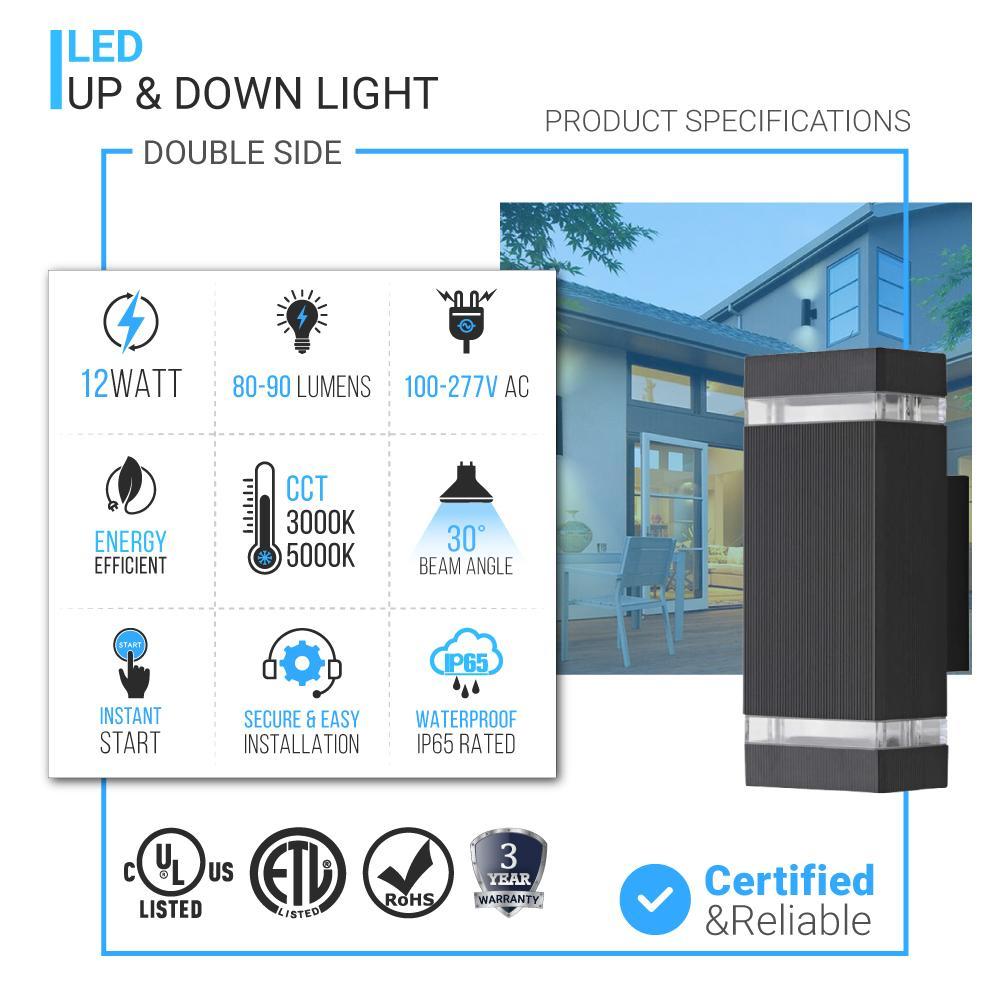 12W LED Wall Lights - Double Side Up & Down - AC100 - 277V Square - 3000K - IP65 Rated - Modern Wall Lamp - BUILDMYPLACE