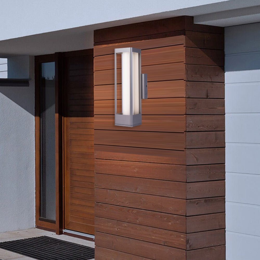 12W Modern LED Outdoor Wall Sconce Light, Silver Finish, Dimmable, ETL Listed - Wet Location - BUILDMYPLACE