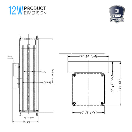 12W Modern LED Outdoor Wall Sconce Light, Silver Finish, Dimmable, ETL Listed - Wet Location - BUILDMYPLACE