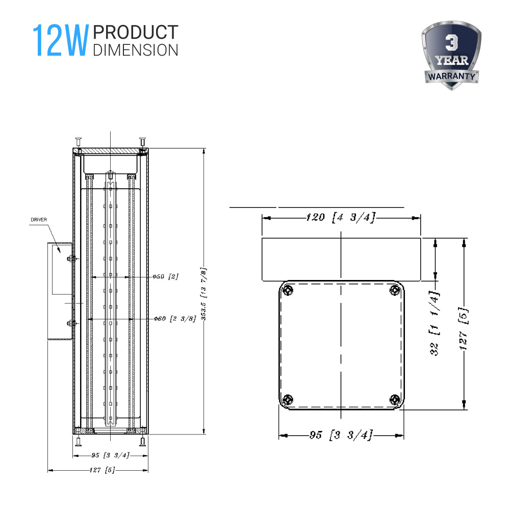 12W Modern LED Outdoor Wall Sconce Light, Silver Finish, Dimmable, ETL Listed - Wet Location - BUILDMYPLACE