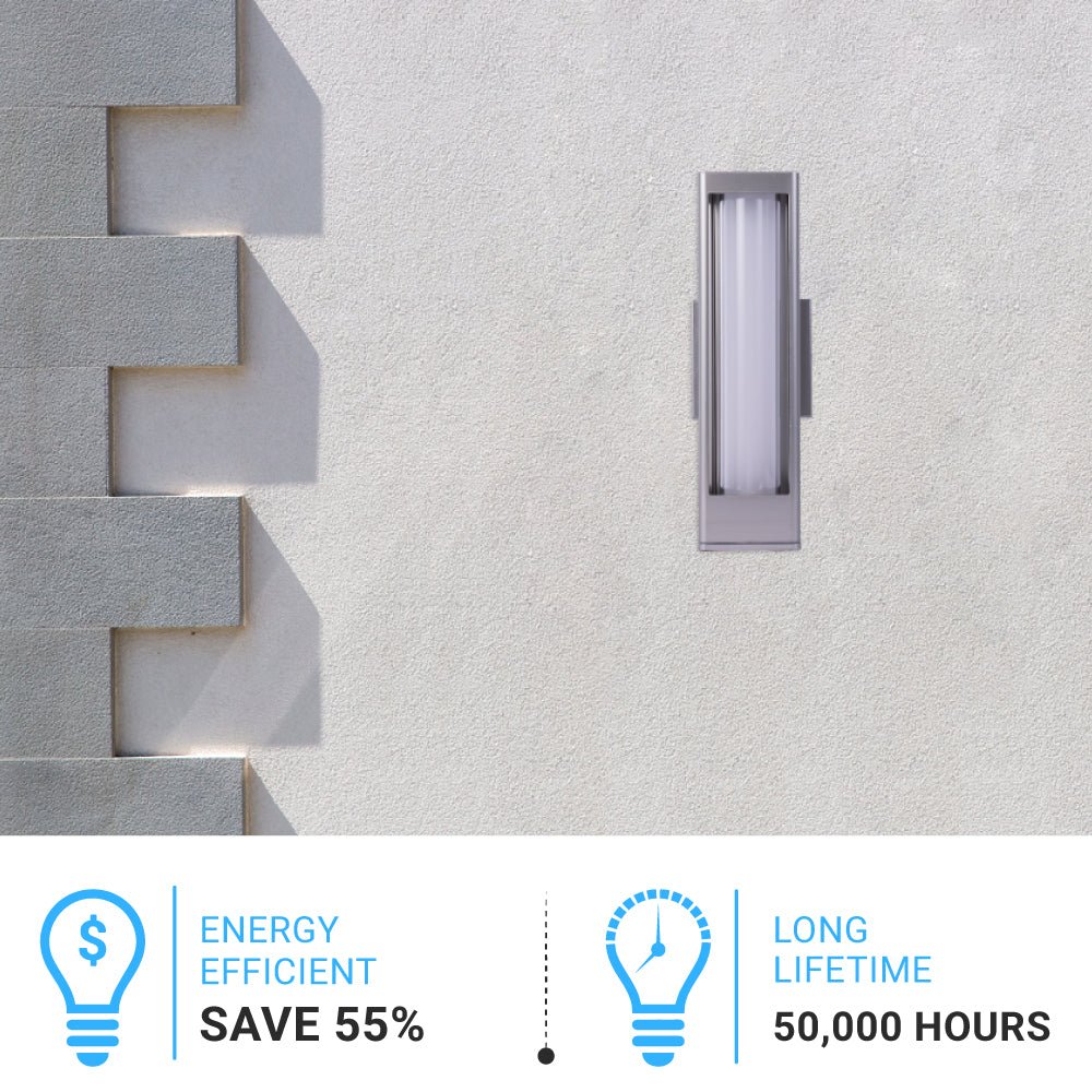 12W Modern LED Outdoor Wall Sconce Light, Silver Finish, Dimmable, ETL Listed - Wet Location - BUILDMYPLACE