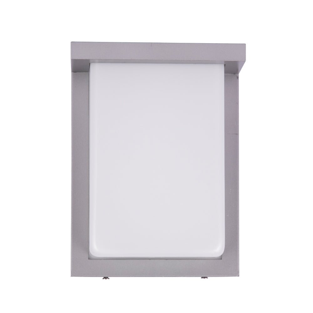 12W Rectangle Shape LED Outdoor Wall Sconce, Painted Silver Finish, White Acrylic Shade, ETL Listed - BUILDMYPLACE