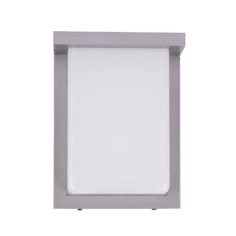 12W Rectangle Shape LED Outdoor Wall Sconce, Painted Silver Finish, White Acrylic Shade, ETL Listed - BUILDMYPLACE